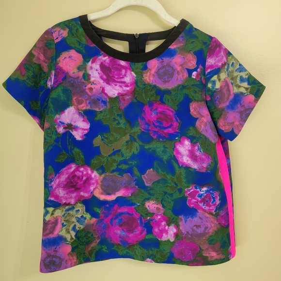 Sandro Flower Print Short Sleeved Shirt Size 3 FR/ Medium US - Picture 1 of 11